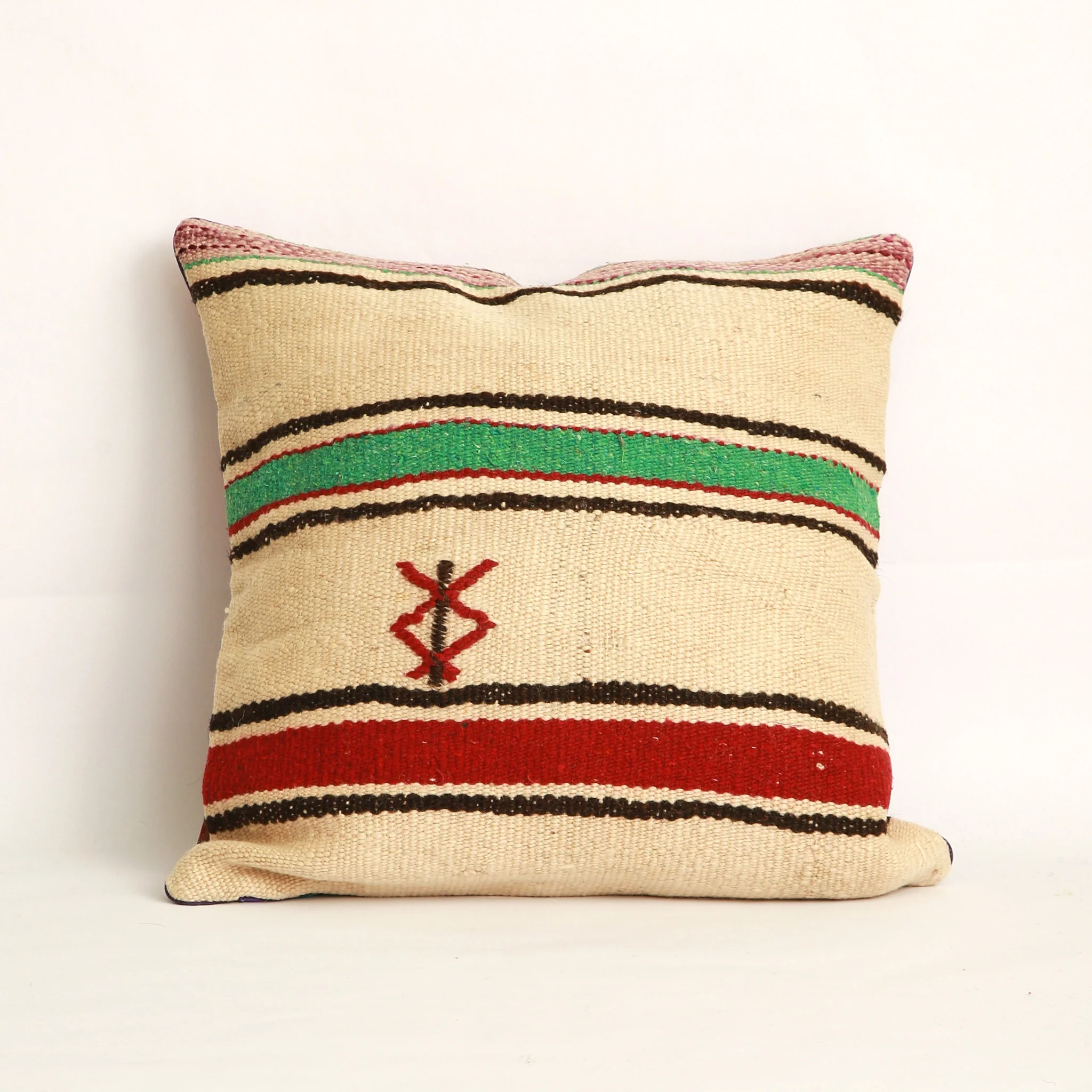 Fodera a righe colorate per cuscino 50x50 cm in lana e cotone