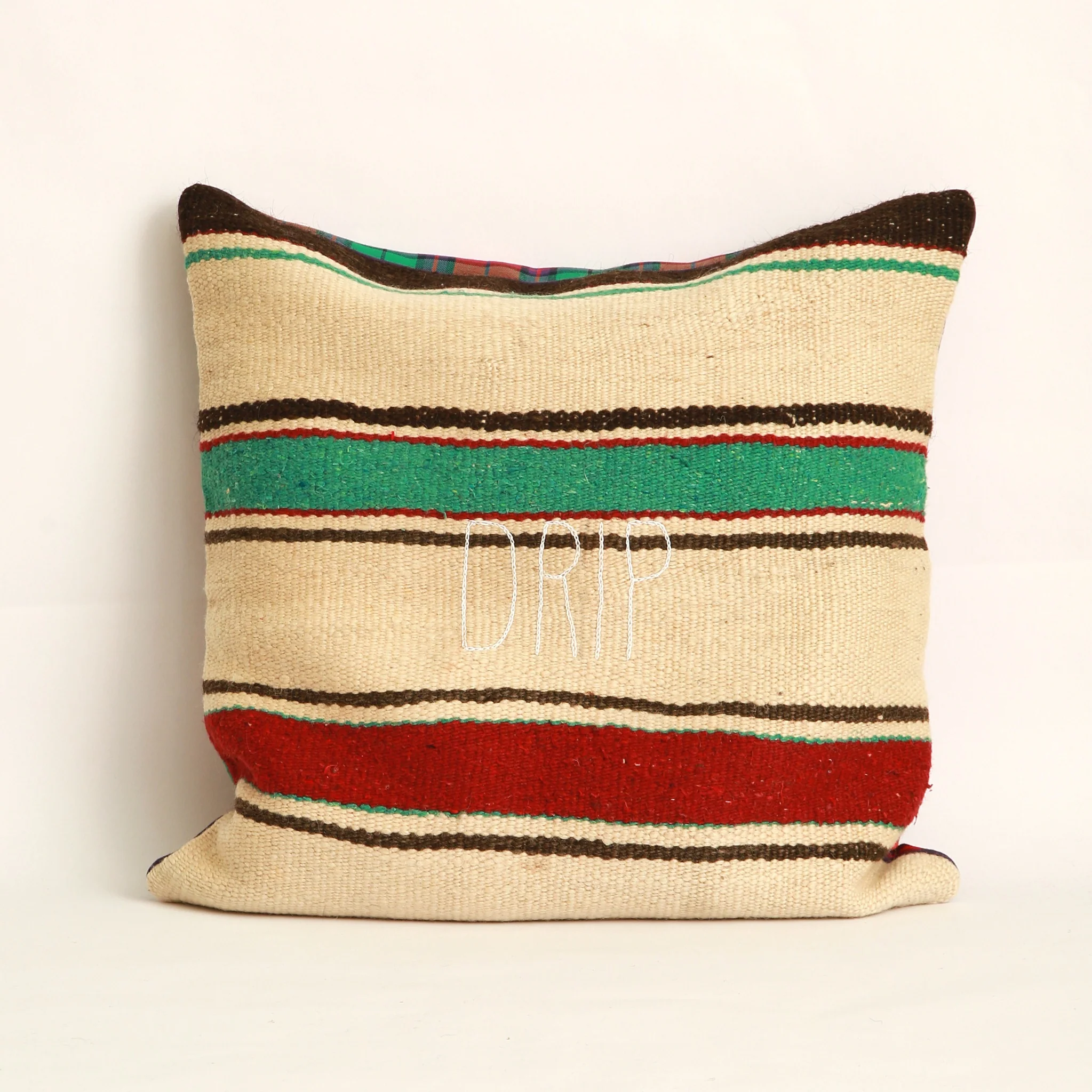 Fodera a righe colorate per cuscino 50x50 cm in lana e cotone